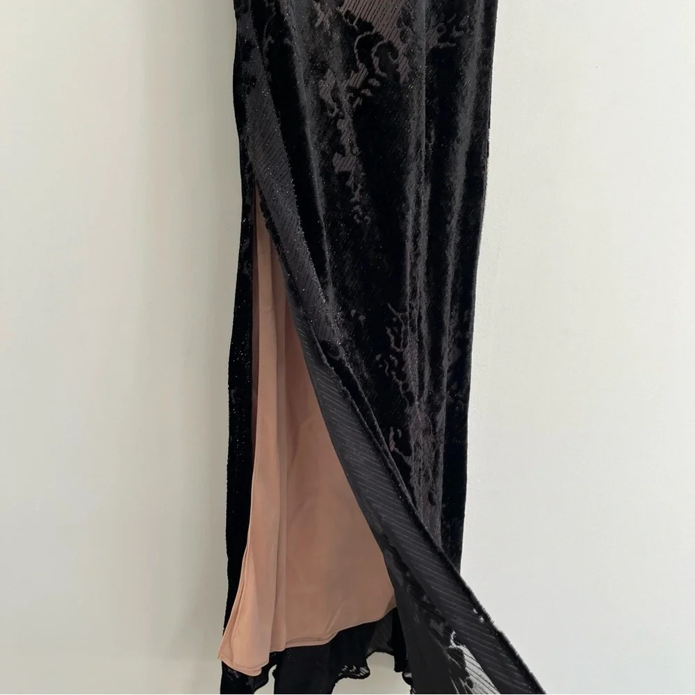 Vintage Y2K Niki Livas black burnout velvet maxi dress formal open back bias cut - Picture 12 of 14